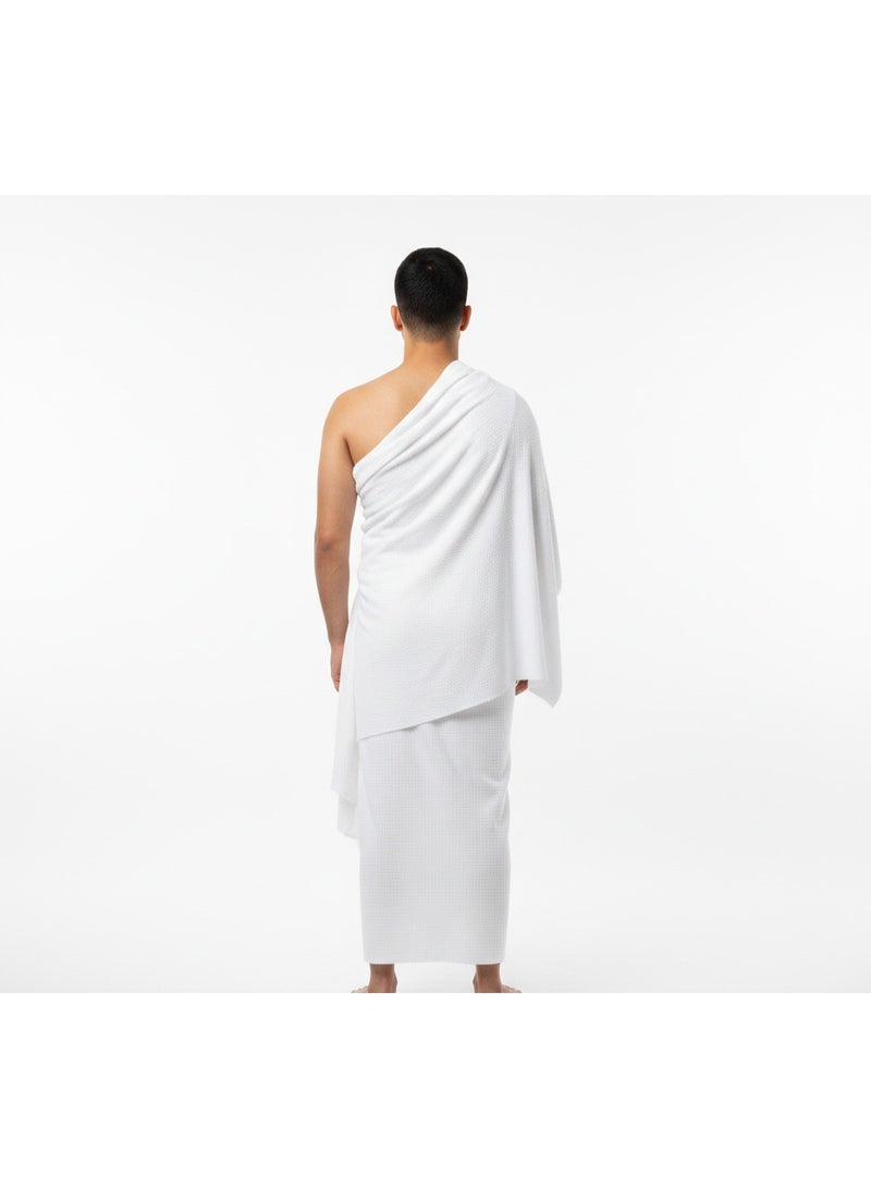 Rahma Collections Men's Premium Microfiber Hajj & Umrah Ihram Set | White Color Ehram Towels 110x215 cm, 2-Piece Non-Stitched, Quick-Dry Ultra-Breathable Fabric, Designed for Comfortable Pilgrimage , Hajj/Umrah Essential - Image 3